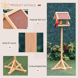 PawHut Wooden Bird Feeder w/ Cross-shaped Support Feet Weather Resistant Roof - Additional view 5