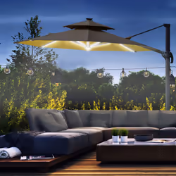Outsunny 3m Cantilever Parasol Solar Lights Power Bank Base 360 Spin Beige