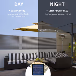 Outsunny 3m Cantilever Parasol Solar Lights Power Bank Base 360 Spin Beige