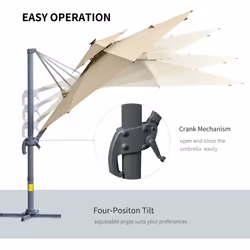 Outsunny 3m Cantilever Parasol Solar Lights Power Bank Base 360 Spin Beige