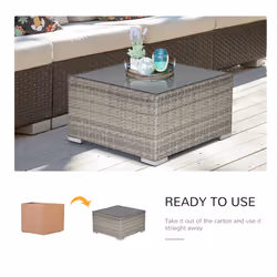 Outsunny Patio Wicker Coffee Table Suitable for Backyard, Grey