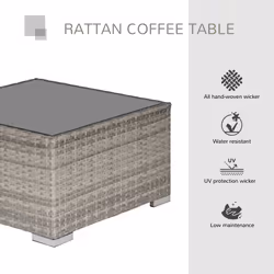 Outsunny Patio Wicker Coffee Table Suitable for Backyard, Grey - Additional view 4