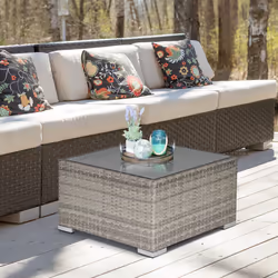 Outsunny Patio Wicker Coffee Table Suitable for Backyard, Grey - Additional view 7