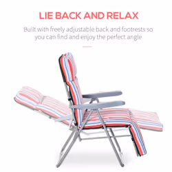 Outsunny Set of 2 Adjustable Sun Lounger Recliner Reclining Seat Red and White