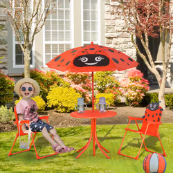 Outsunny Kids Folding Picnic Table Chair Set Ladybug Pattern Outdoor w/ Parasol