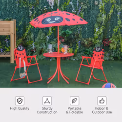 Outsunny Kids Folding Picnic Table Chair Set Ladybug Pattern Outdoor w/ Parasol