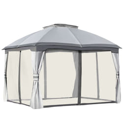Outsunny 3.7 x 3(m) Outdoor Steel Frame Gazebo with 2-Tier Roof Sidewalls Garden