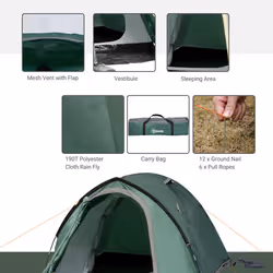 Outsunny Compact Camping Tent w/ Vestibule & Mesh Vents for Hiking Green - Additional view 4