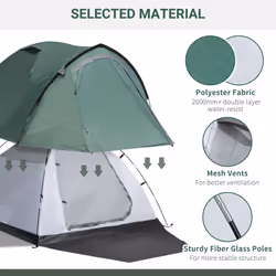 Outsunny Compact Camping Tent w/ Vestibule & Mesh Vents for Hiking Green - Additional view 6
