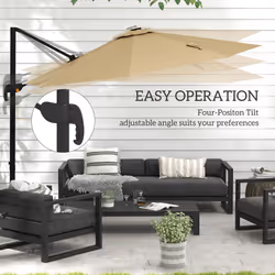 Outsunny 3(m) Solar LED Cantilever Parasol Adjustable Garden Umbrella Khaki