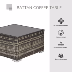 Outsunny Patio Wicker Coffee Table w/ Glass Top Suitable for Garden Backyard