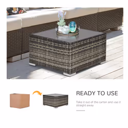 Outsunny Patio Wicker Coffee Table w/ Glass Top Suitable for Garden Backyard - Additional view 4