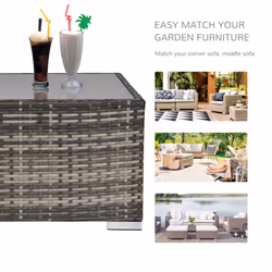 Outsunny Patio Wicker Coffee Table w/ Glass Top Suitable for Garden Backyard - Additional view 5