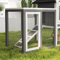 PawHut 122cm Wooden Rabbit Hutch Bunny Cage Pet House with Tray Ladder Run - Additional view 5