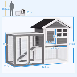 PawHut 122cm Wooden Rabbit Hutch Bunny Cage Pet House with Tray Ladder Run - Additional view 8