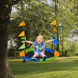 Outsunny Saucer Tree Swing Metal Tube Adjustable Rope Garden Blue Green Orange