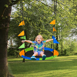 Outsunny Saucer Tree Swing Metal Tube Adjustable Rope Garden Blue Green Orange