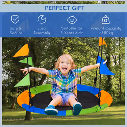 Outsunny Saucer Tree Swing Metal Tube Adjustable Rope Garden Blue Green Orange