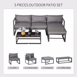 Outsunny 5-Piece Outdoor Patio Set Padded Cushion Coffee Table Aluminum Tube