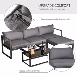 Outsunny 5-Piece Outdoor Patio Set Padded Cushion Coffee Table Aluminum Tube - Additional view 4