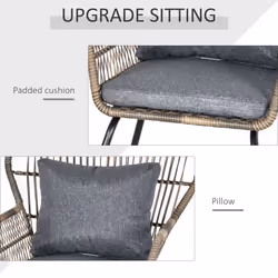 Outsunny 3 PCS Webbed PE Rattan Outdoor Patio Set w/ Cushions Steel Frame Grey