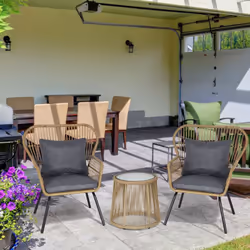 Outsunny 3 PCS Webbed PE Rattan Outdoor Patio Set w/ Cushions Steel Frame Brown