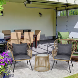 Outsunny 3 PCS Webbed PE Rattan Outdoor Patio Set w/ Cushions Steel Frame Brown