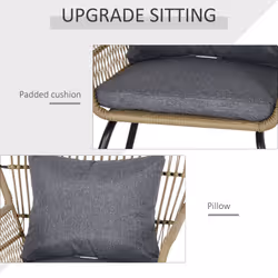 Outsunny 3 PCS Webbed PE Rattan Outdoor Patio Set w/ Cushions Steel Frame Brown