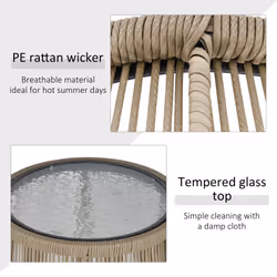 Outsunny 3 PCS Webbed PE Rattan Outdoor Patio Set w/ Cushions Steel Frame Brown