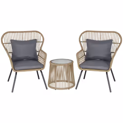 Outsunny 3 PCS Webbed PE Rattan Outdoor Patio Set w/ Cushions Steel Frame Brown - Additional view 8