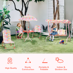 Outsunny Kids Folding Picnic Table Chair Set Butterfly Pattern Outdoor Parasol - Additional view 6