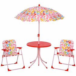 Outsunny Kids Folding Picnic Table Chair Set Butterfly Pattern Outdoor Parasol - Additional view 8