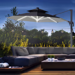 Outsunny 3m Cantilever Parasol Solar Lights Power Bank Base 360 Spin Dark Grey