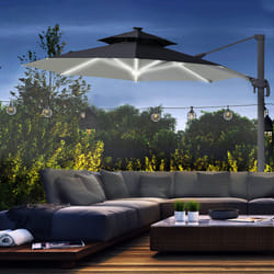 Outsunny 3m Cantilever Parasol Solar Lights Power Bank Base 360 Spin Dark Grey