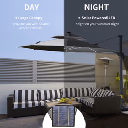 Outsunny 3m Cantilever Parasol Solar Lights Power Bank Base 360 Spin Dark Grey