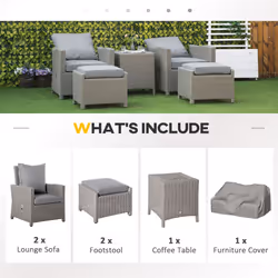 Outsunny 5 PCs Outdoor Rattan Lounge Sofa Footstool Cooler Bar Coffee Table Set