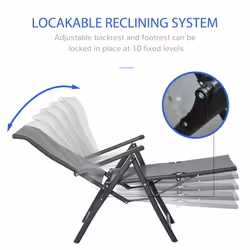 Outsunny Outdoor Sun Recliner Loungers with Adjustable Footrest, Grey