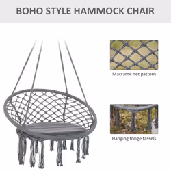 Outsunny Macrame Hanging Chair Swing Hammock for Indoor & Outdoor Use Grey - Additional view 4