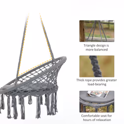 Outsunny Macrame Hanging Chair Swing Hammock for Indoor & Outdoor Use Grey - Additional view 5