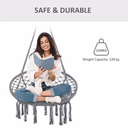 Outsunny Macrame Hanging Chair Swing Hammock for Indoor & Outdoor Use Grey - Additional view 6