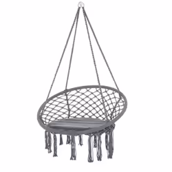 Outsunny Macrame Hanging Chair Swing Hammock for Indoor & Outdoor Use Grey - Additional view 8