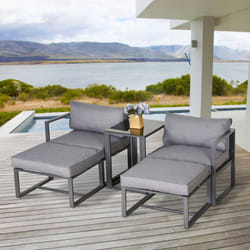 Outsunny 5 Piece Garden Conversation Set 2 Footstools End Table with Cushions