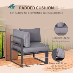 Outsunny 5 Piece Garden Conversation Set 2 Footstools End Table with Cushions
