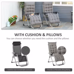 Outsunny 2 PCS Reclining Zero Gravity Chair Folding Lounger Cushion Dark Grey