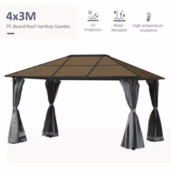 Outsunny 3 x 4m Polycarbonate Hardtop Gazebo with Aluminium Frame and Curtains