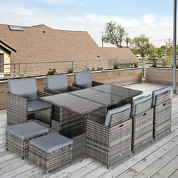Outsunny 11PC Garden Rattan Dining Set Cushion Patio Table Chair Conservatory