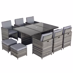 Outsunny 11PC Garden Rattan Dining Set Cushion Patio Table Chair Conservatory - Additional view 8
