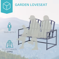 Outsunny 2 Seat Steel Patio Garden Bench Chair Slat Design Backyard Porch, Grey