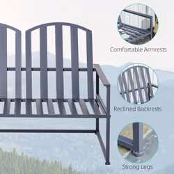 Outsunny 2 Seat Steel Patio Garden Bench Chair Slat Design Backyard Porch, Grey - Additional view 4