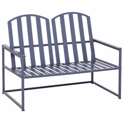 Outsunny 2 Seat Steel Patio Garden Bench Chair Slat Design Backyard Porch, Grey - Additional view 8